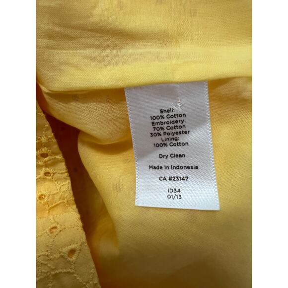 Talbots Yellow Eyelet Midi Shirt Dress Belt Size 8 3/4 Sleeves Button Front - Picture 8 of 8